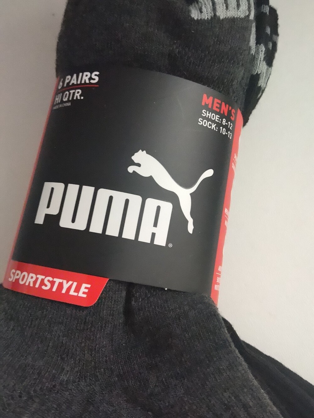 Puma Men's Athletic Crew Socks - Black & Dark Gray 6-Pack New Shoe Size 8-12 - Picture 2 of 3